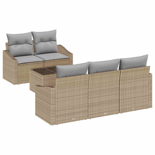 Garten-Sofa-Set mit Kissen 6 pcs Beige, Grau 55 x 55 x 37 cm