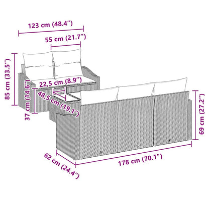 Garten-Sofa-Set mit Kissen 6 pcs Schwarz 55 x 55 x 37 cm