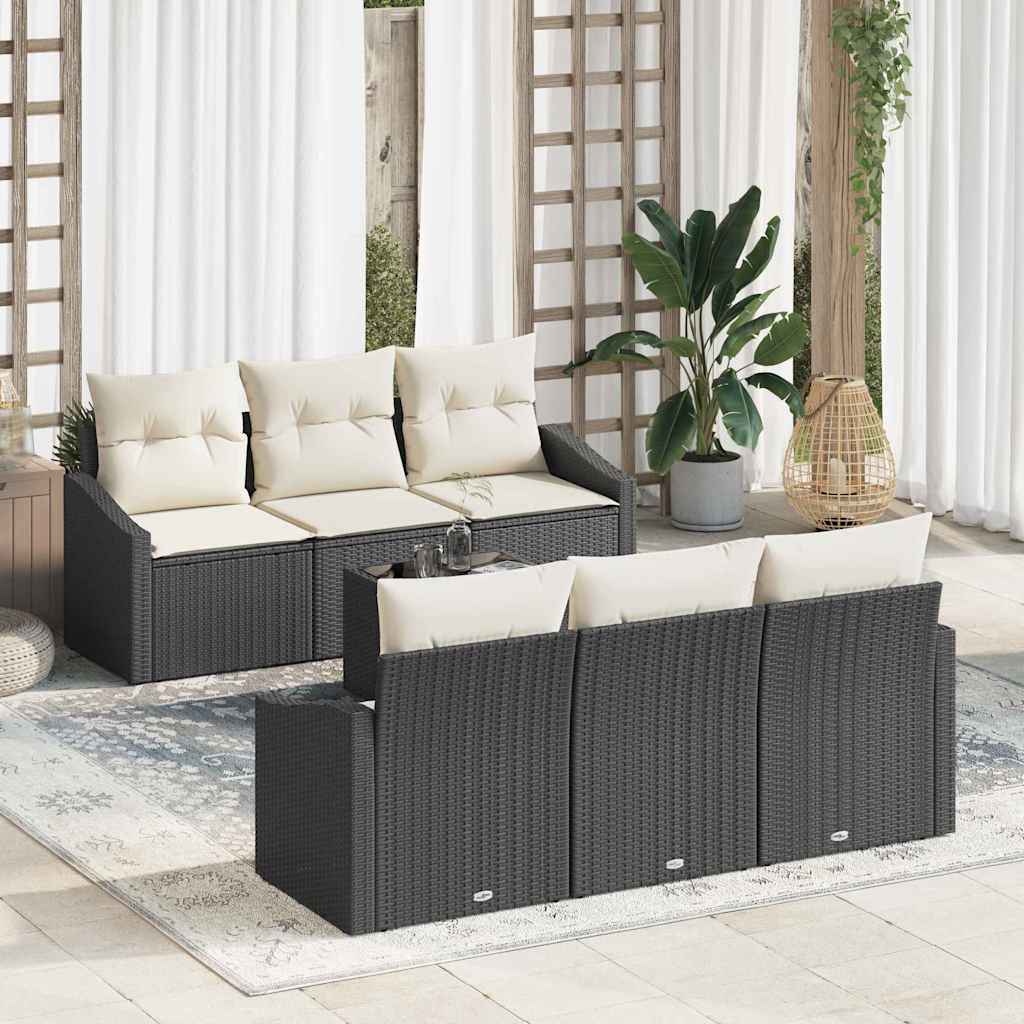 Garten-Sofa-Set 7 pcs Schwarz und Creme 55 x 55 x 37 cm