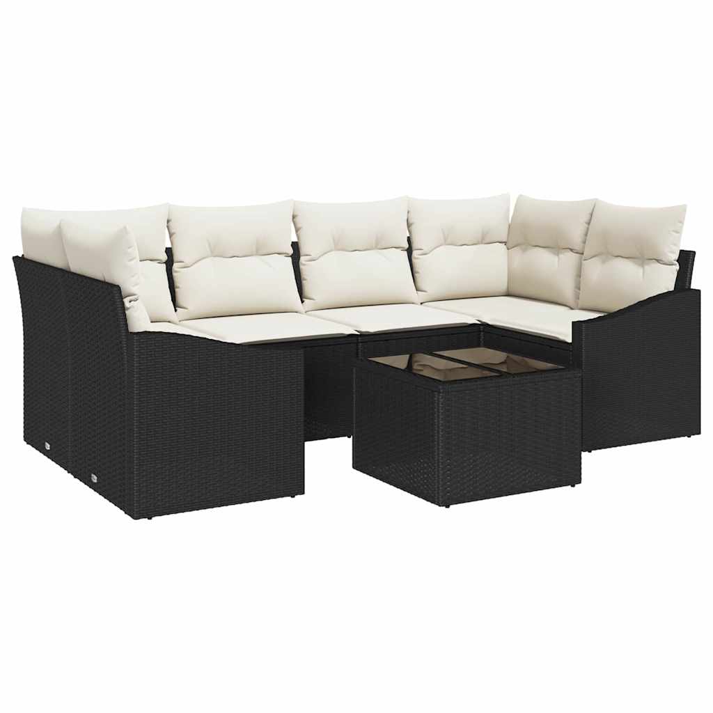 Garten-Sofa-Set mit Kissen mit Speicher 7 pcs Schwarz und Creme