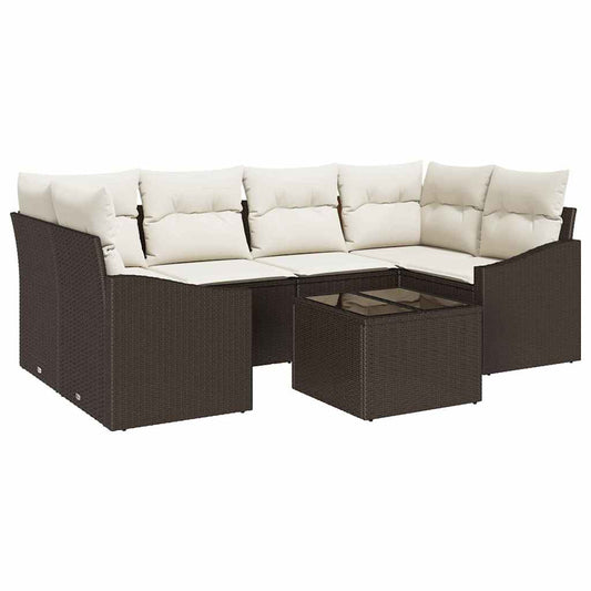 Garten-Sofa-Set mit Kissen mit Speicher 7 pcs Braun und Creme