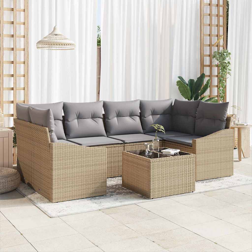Garten-Sofa-Set mit Kissen 7 pcs Beige, Grau 55 x 55 x 37 cm
