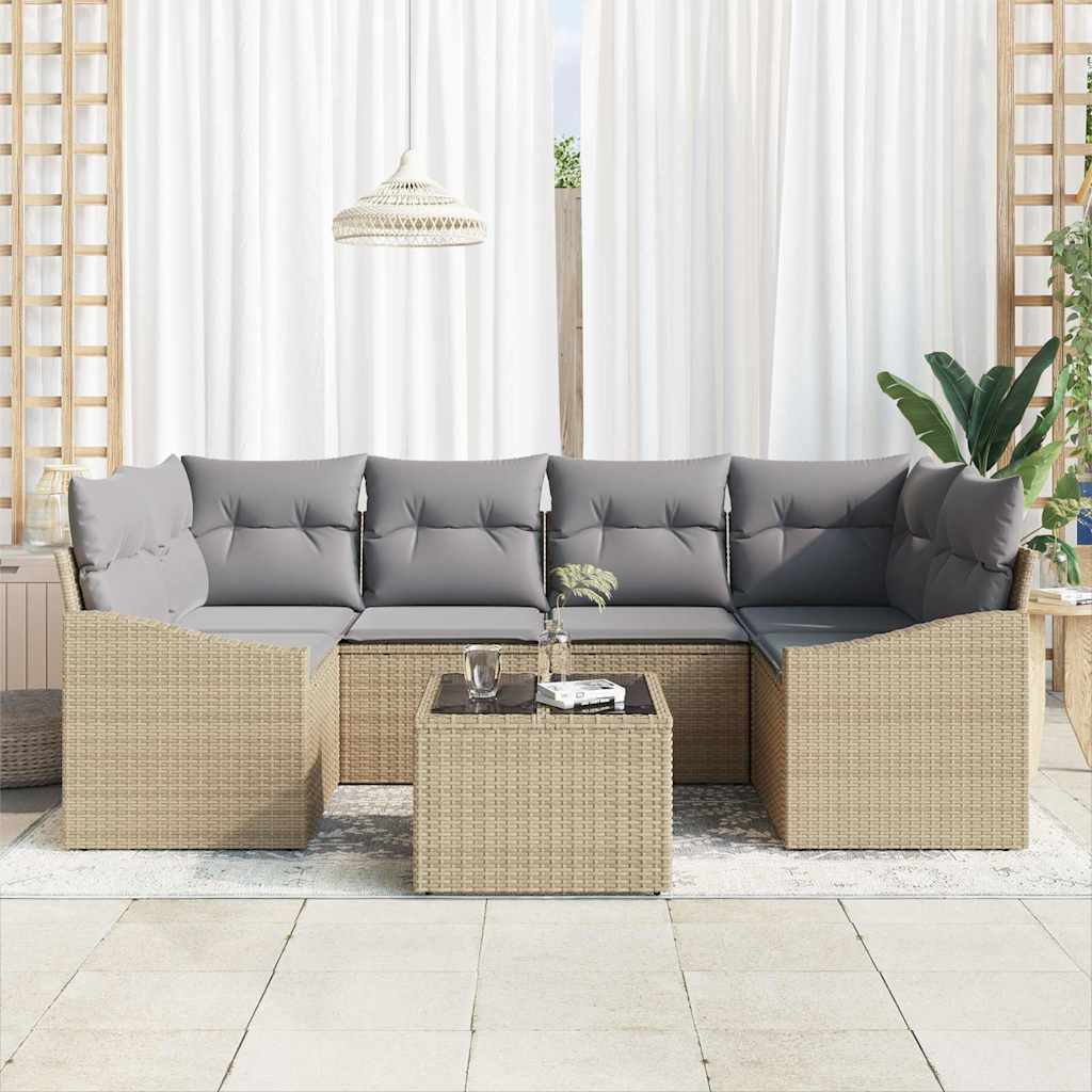 Garten-Sofa-Set mit Kissen 7 pcs Beige, Grau 55 x 55 x 37 cm