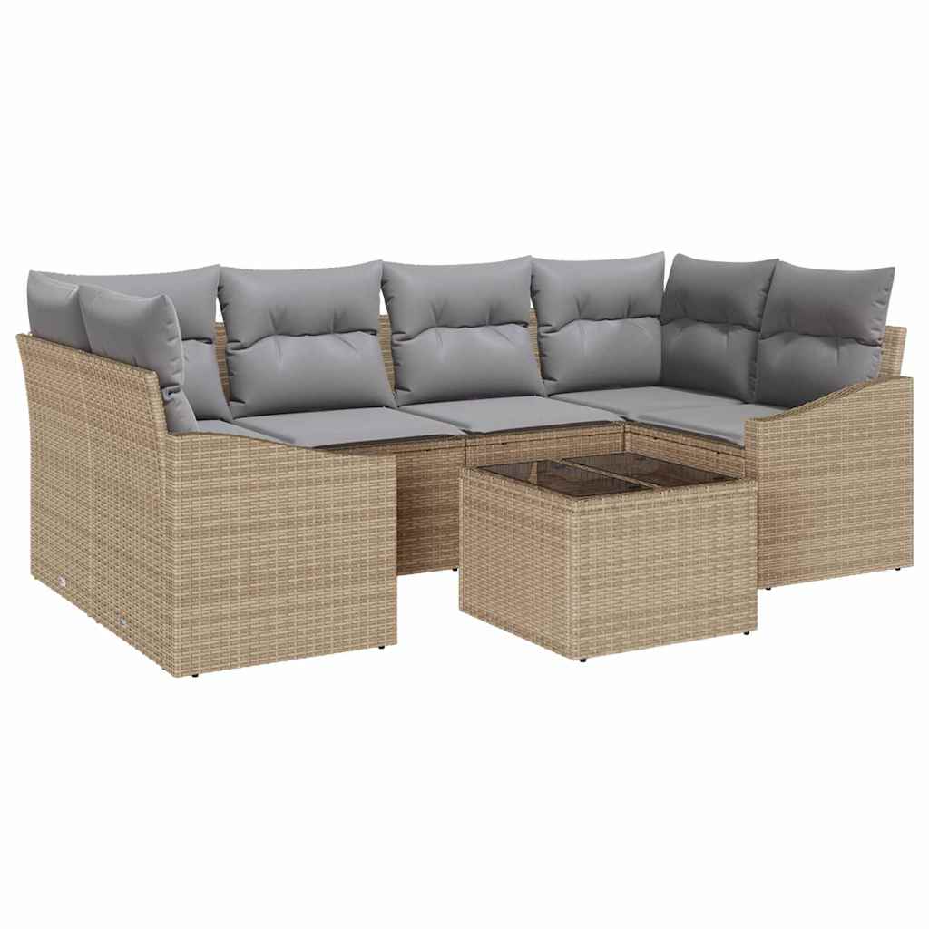 Garten-Sofa-Set mit Kissen 7 pcs Beige, Grau 55 x 55 x 37 cm