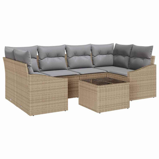 Garten-Sofa-Set mit Kissen 7 pcs Beige, Grau 55 x 55 x 37 cm