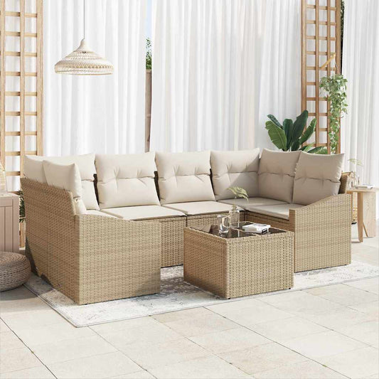Garten-Sofa-Set mit Kissen 7 pcs Beige, Creme 55 x 55 x 37 cm