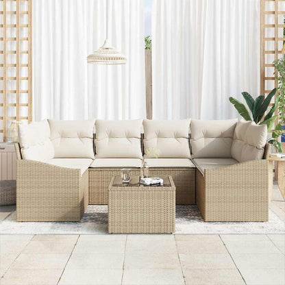 Garten-Sofa-Set mit Kissen 7 pcs Beige, Creme 55 x 55 x 37 cm