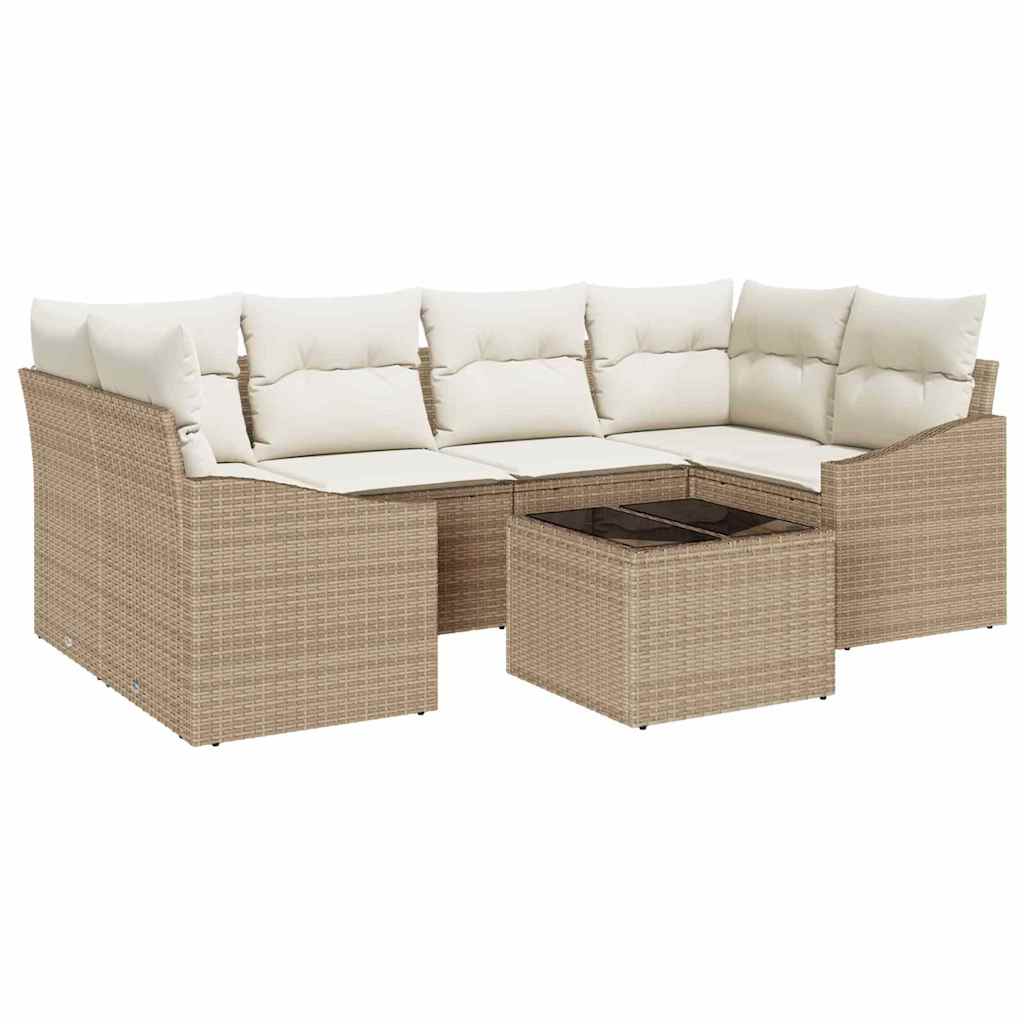 Garten-Sofa-Set mit Kissen 7 pcs Beige, Creme 55 x 55 x 37 cm