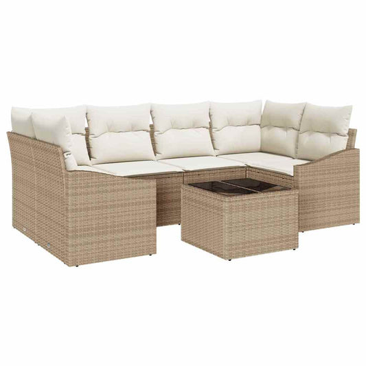 Garten-Sofa-Set mit Kissen 7 pcs Beige, Creme 55 x 55 x 37 cm