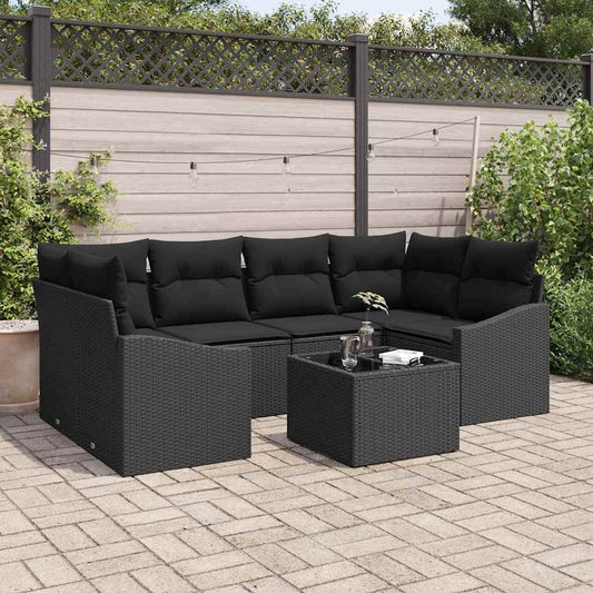 Garten-Sofa-Set mit Kissen 7 pcs Schwarz 55 x 55 x 37 cm