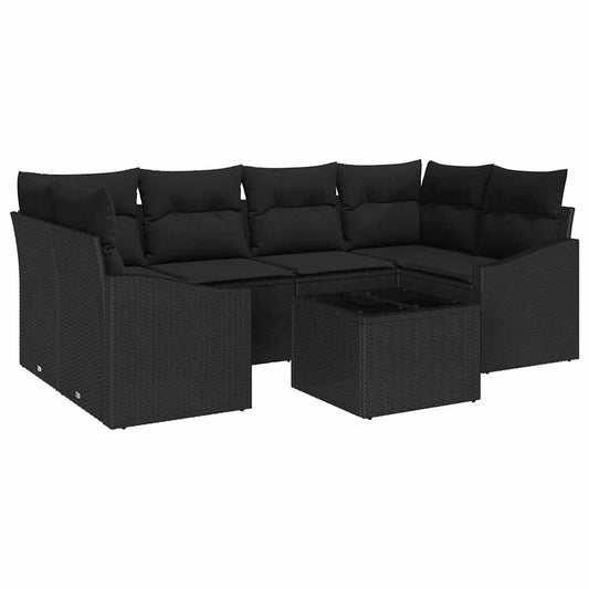Garten-Sofa-Set mit Kissen 7 pcs Schwarz 55 x 55 x 37 cm