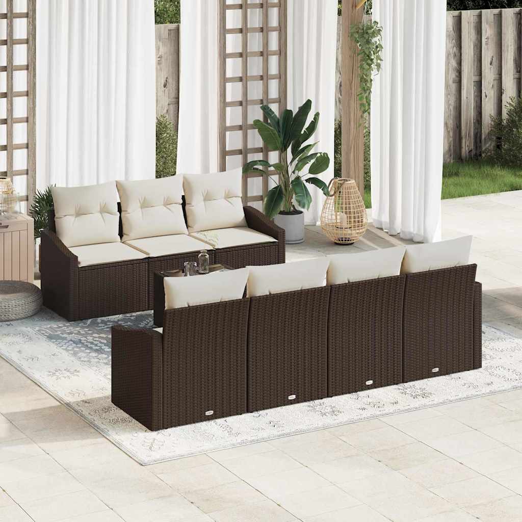 Garten-Sofa-Set 8 pcs Braun und Creme 55 x 55 x 37 cm