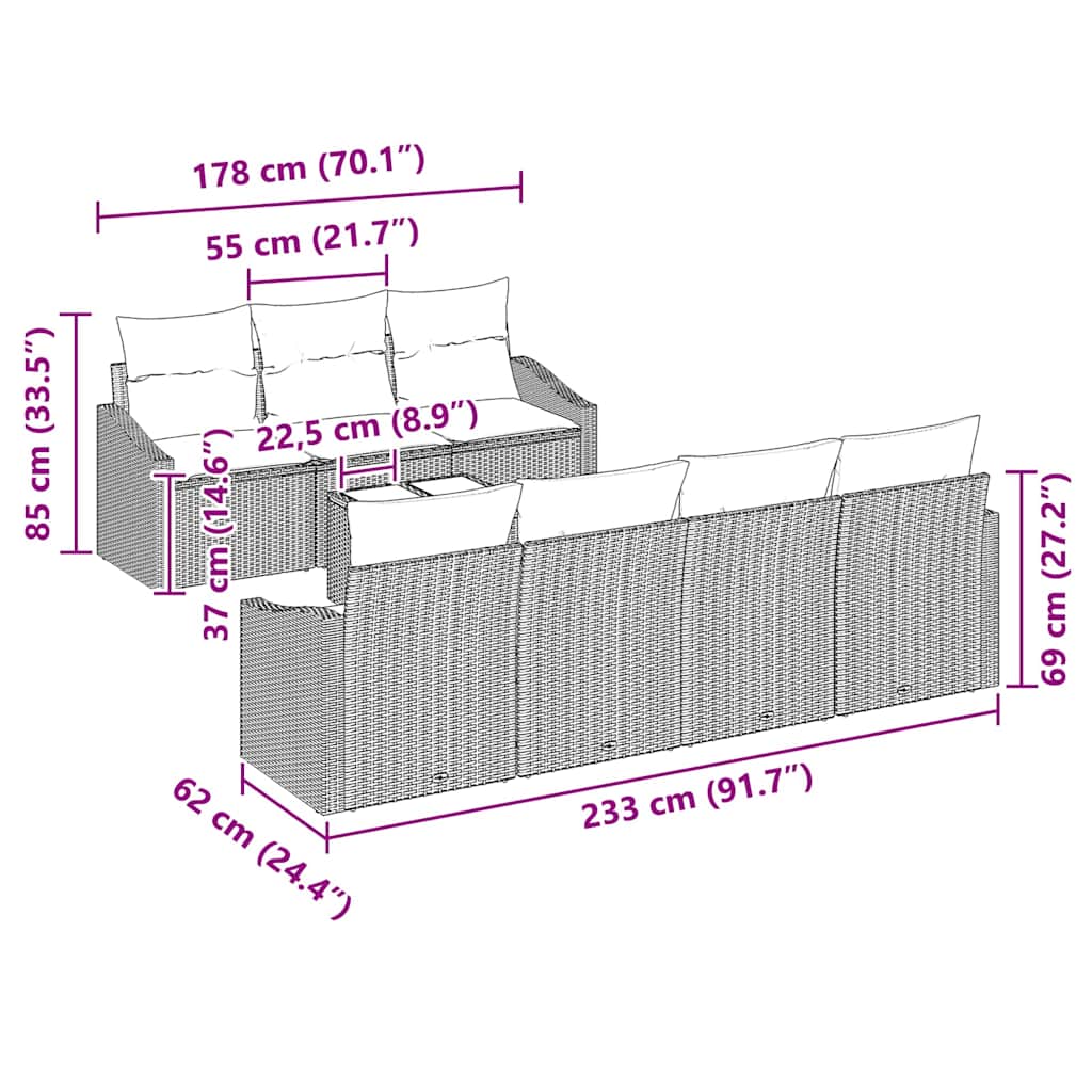 Garten-Sofa-Set 8 pcs Braun und Creme 55 x 55 x 37 cm