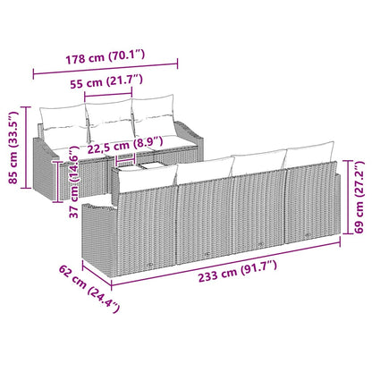 Garten-Sofa-Set mit Kissen Manuell 8 pcs Grau 55 x 55 x 37 cm