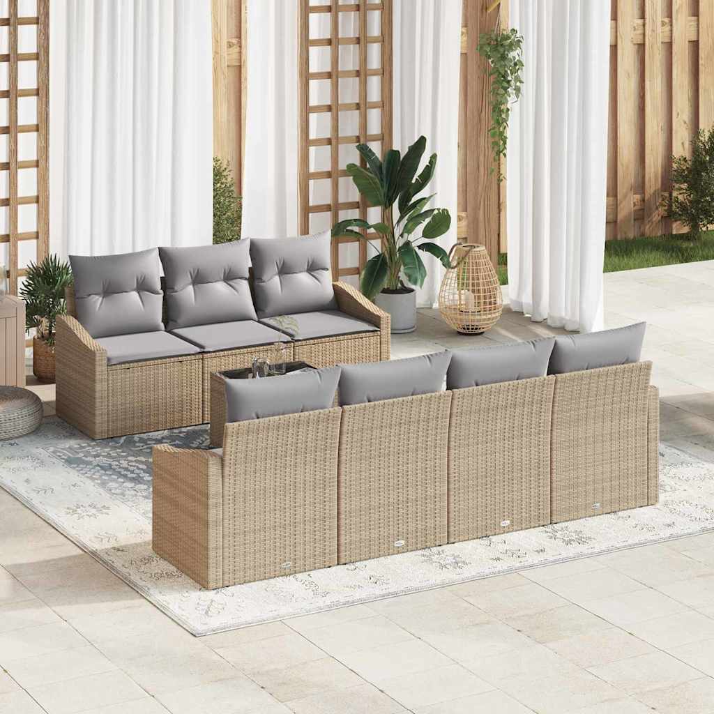 Garten-Sofa-Set mit Kissen 8 pcs Beige, Grau 55 x 55 x 37 cm