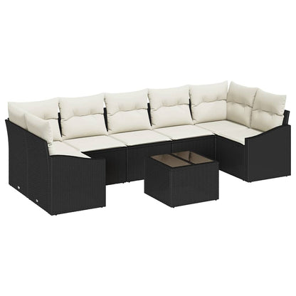 Garten-Sofa-Set 8 pcs Schwarz und Creme 55 x 55 x 37 cm