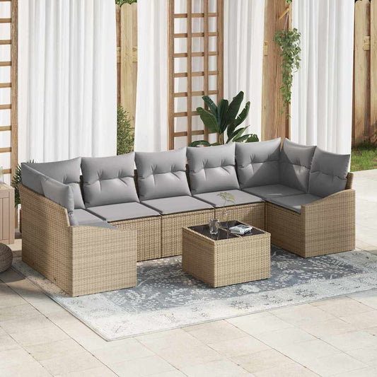 Garten-Sofa-Set mit Kissen 8 pcs Beige, Grau 55 x 55 x 37 cm