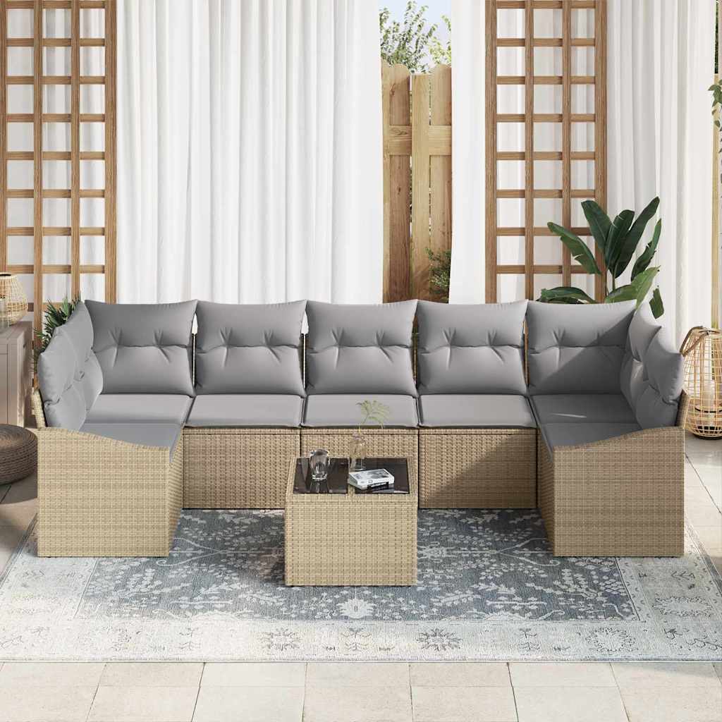 Garten-Sofa-Set mit Kissen 8 pcs Beige, Grau 55 x 55 x 37 cm