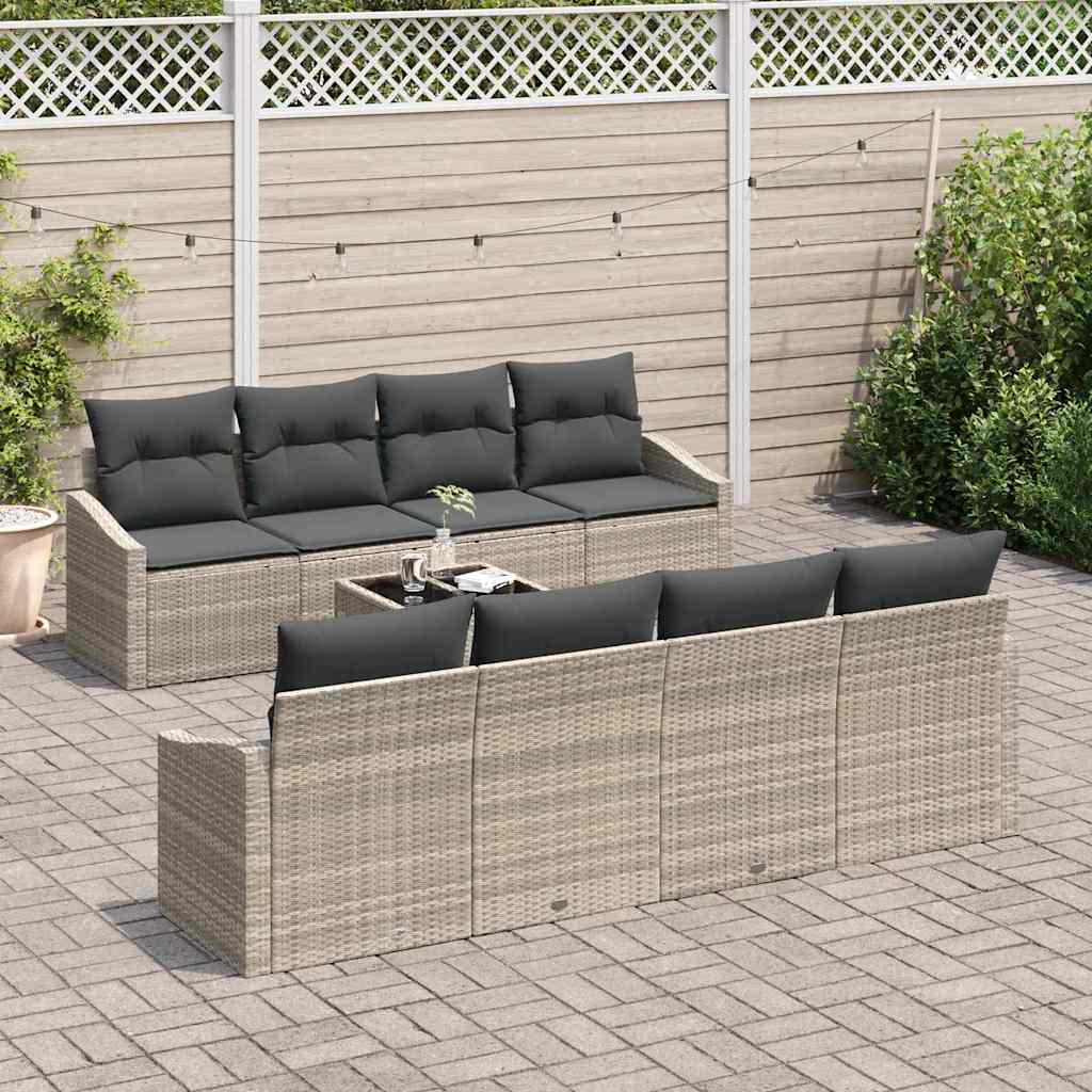 Garten-Sofa-Set mit Kissen 7 pcs Hellgrau 55 x 55 x 37 cm