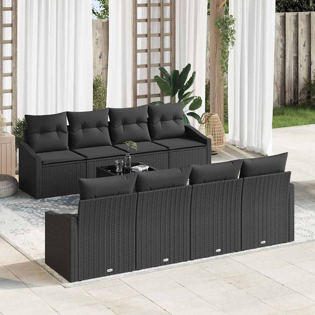 Garten-Sofa-Set mit Kissen 7 pcs Schwarz 55 x 55 x 37 cm