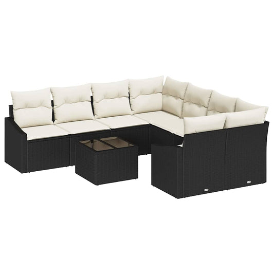 Garten-Sofa-Set 9 pcs Schwarz und Creme 55 x 55 x 37 cm