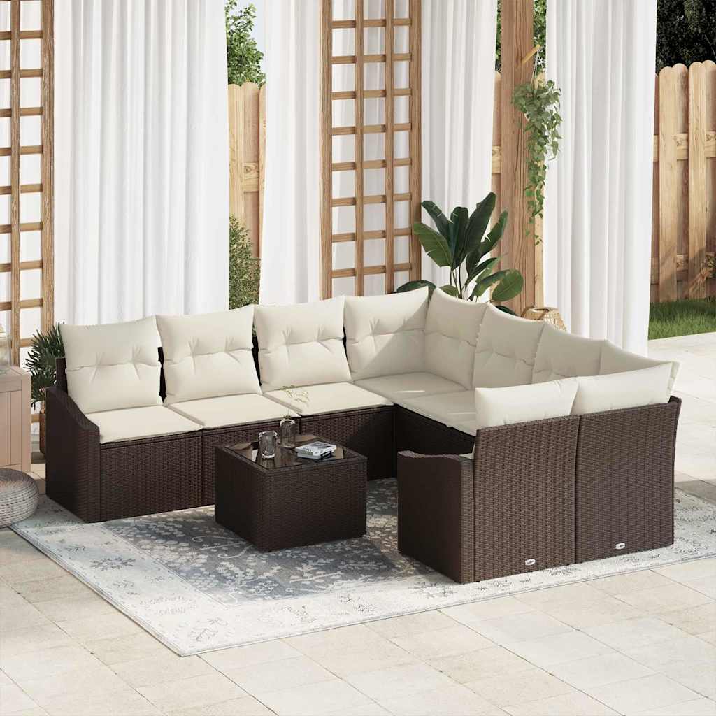 Garten-Sofa-Set 9 pcs Braun und Creme 55 x 55 x 37 cm