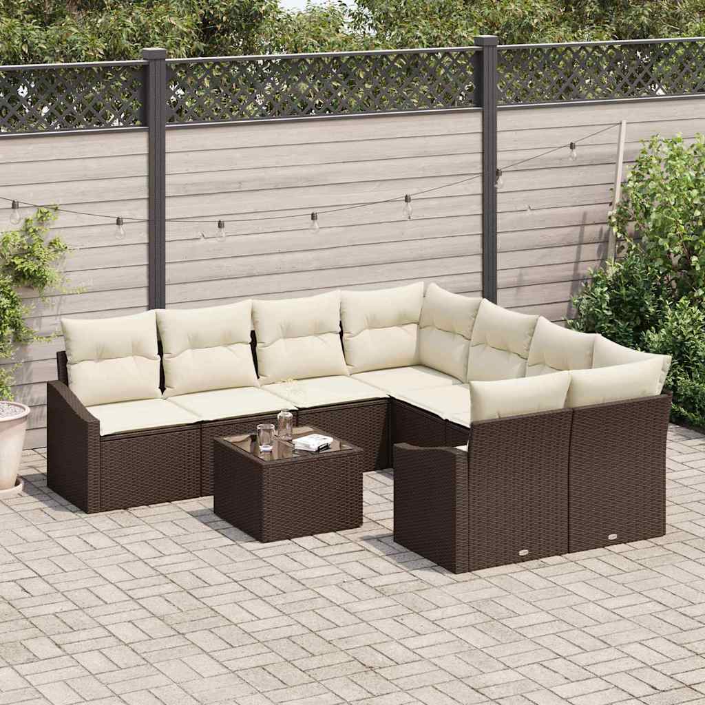 Garten-Sofa-Set 9 pcs Braun und Creme 55 x 55 x 37 cm