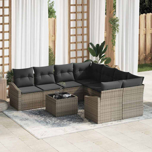 Garten-Sofa-Set mit Kissen Manuell 9 pcs Grau 55 x 55 x 37 cm