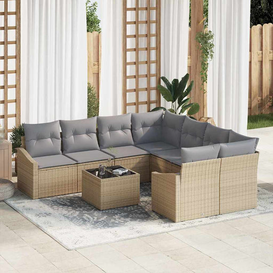 Garten-Sofa-Set mit Kissen 9 pcs Beige, Grau 55 x 55 x 37 cm
