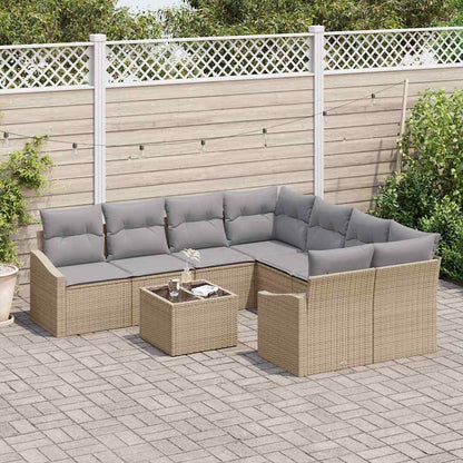 Garten-Sofa-Set mit Kissen 9 pcs Beige, Grau 55 x 55 x 37 cm