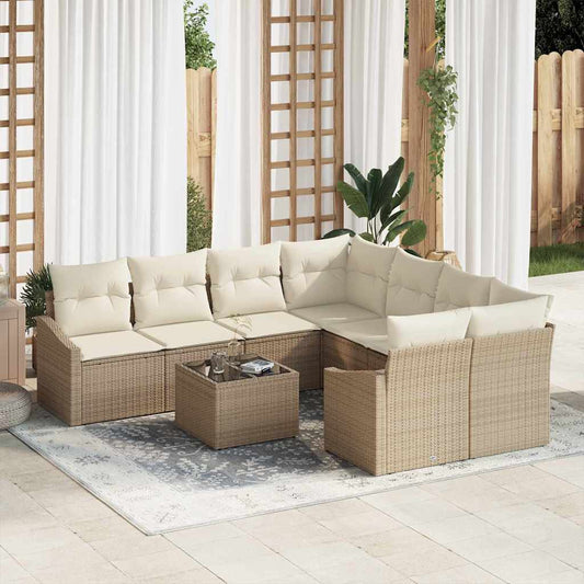 Garten-Sofa-Set mit Kissen 9 pcs Beige, Creme 55 x 55 x 37 cm