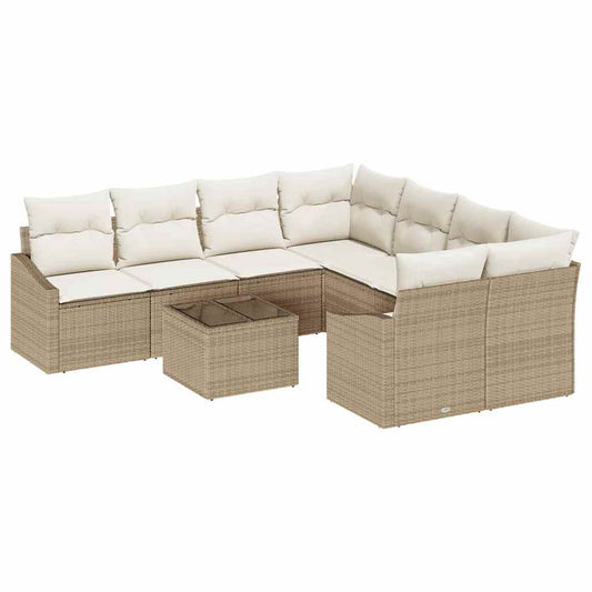 Garten-Sofa-Set mit Kissen 9 pcs Beige, Creme 55 x 55 x 37 cm
