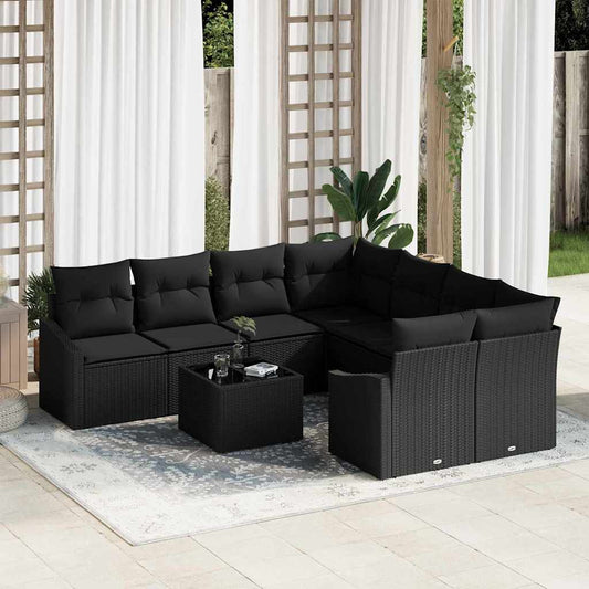 Garten-Sofa-Set mit Kissen 9 pcs Schwarz 55 x 55 x 37 cm