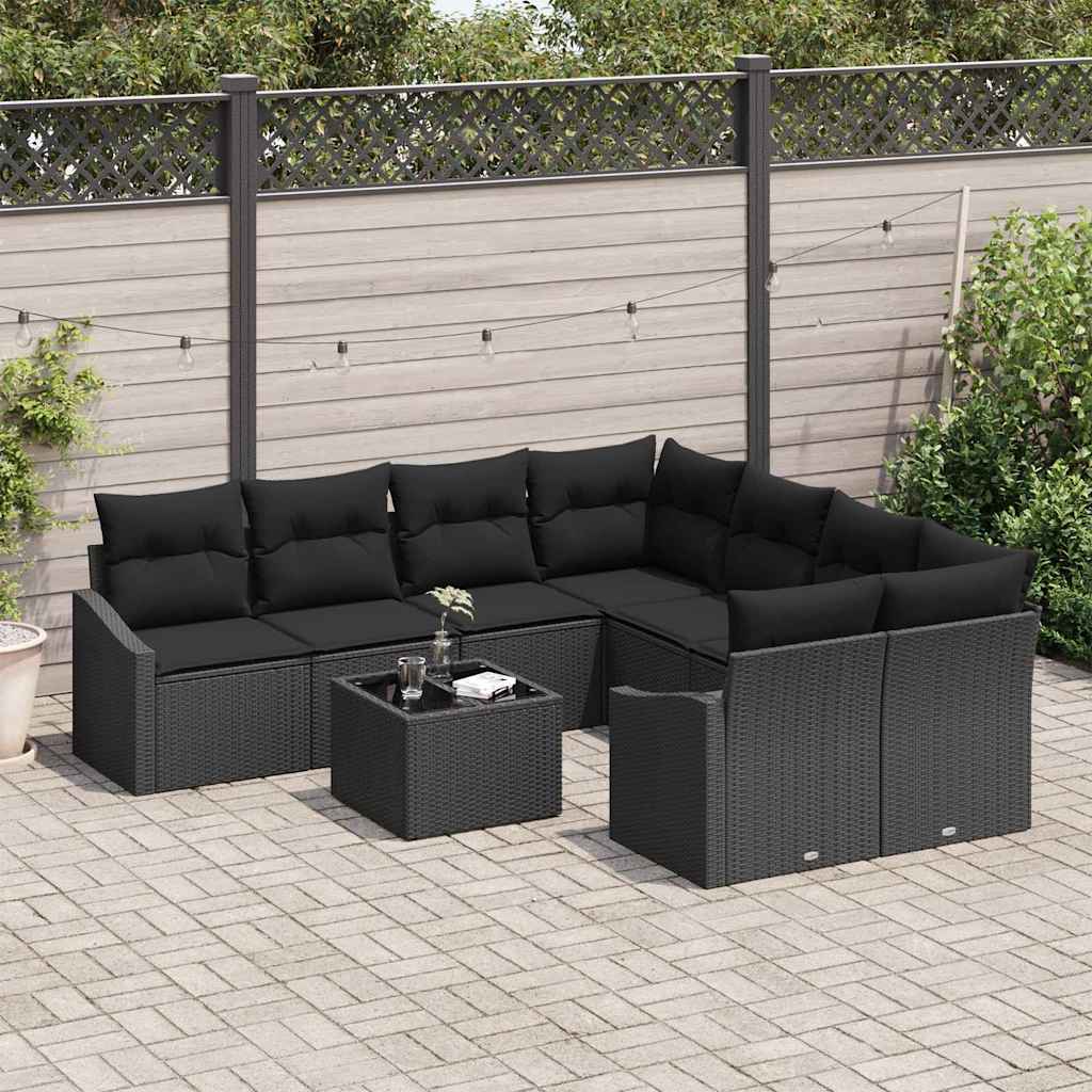 Garten-Sofa-Set mit Kissen 9 pcs Schwarz 55 x 55 x 37 cm