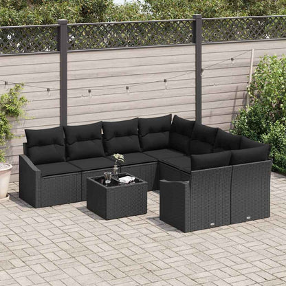Garten-Sofa-Set mit Kissen 9 pcs Schwarz 55 x 55 x 37 cm