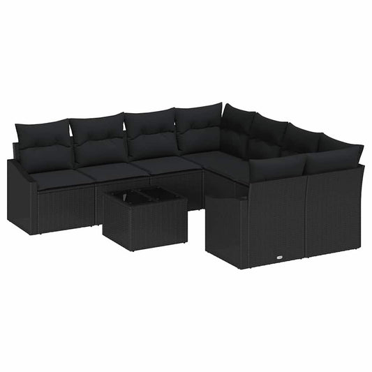 Garten-Sofa-Set mit Kissen 9 pcs Schwarz 55 x 55 x 37 cm