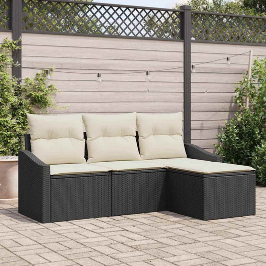 Garten-Sofa-Set mit Kissen mit Speicher 4 pcs Schwarz und Creme