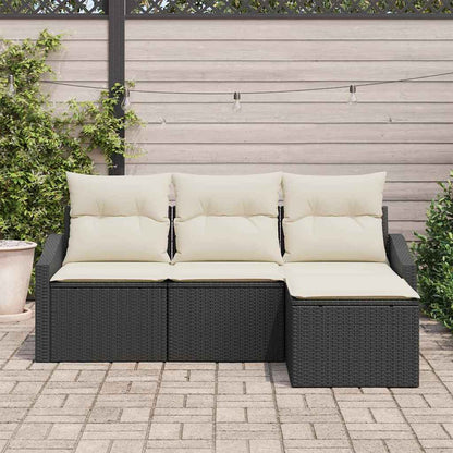 Garten-Sofa-Set mit Kissen mit Speicher 4 pcs Schwarz und Creme