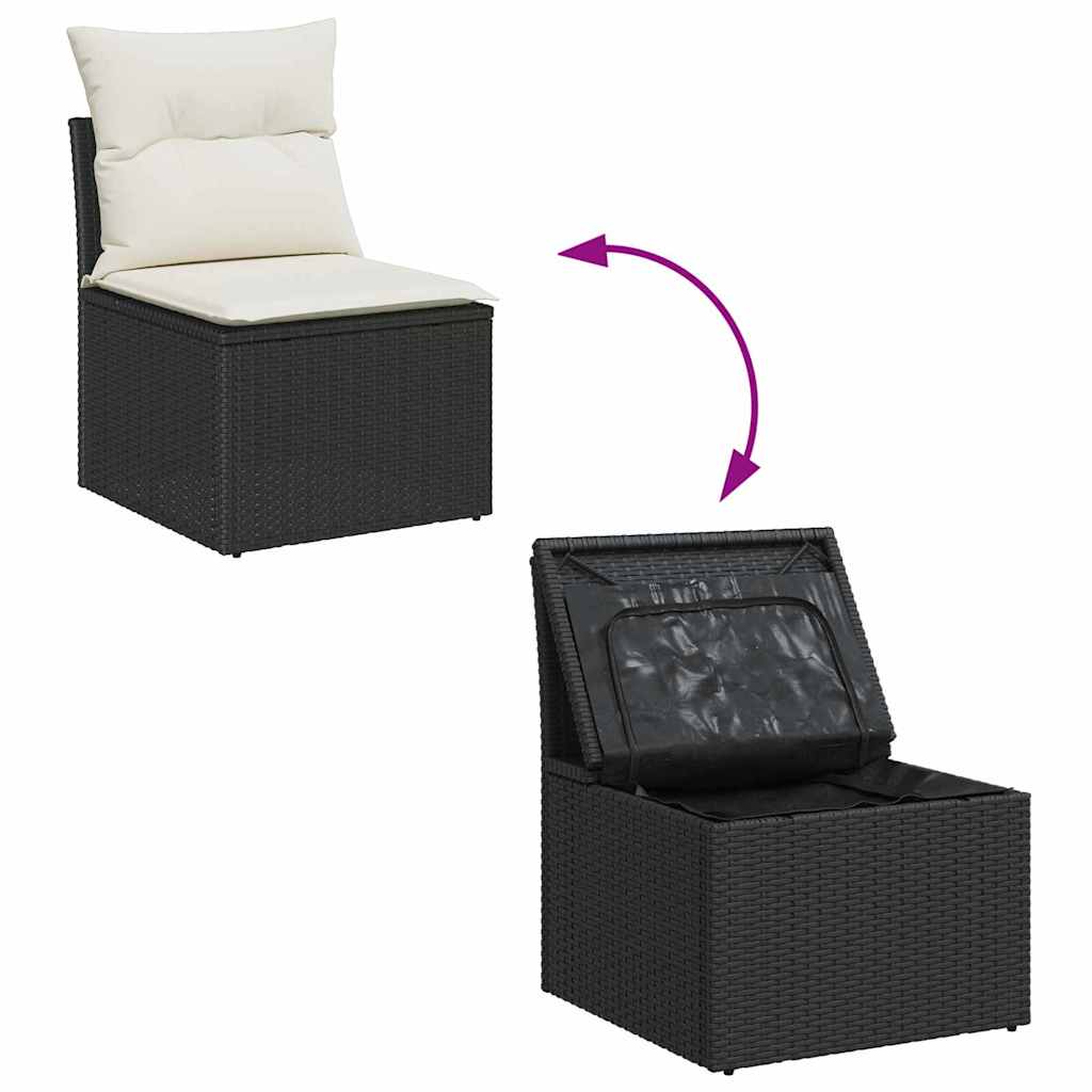 Garten-Sofa-Set mit Kissen mit Speicher 4 pcs Schwarz und Creme
