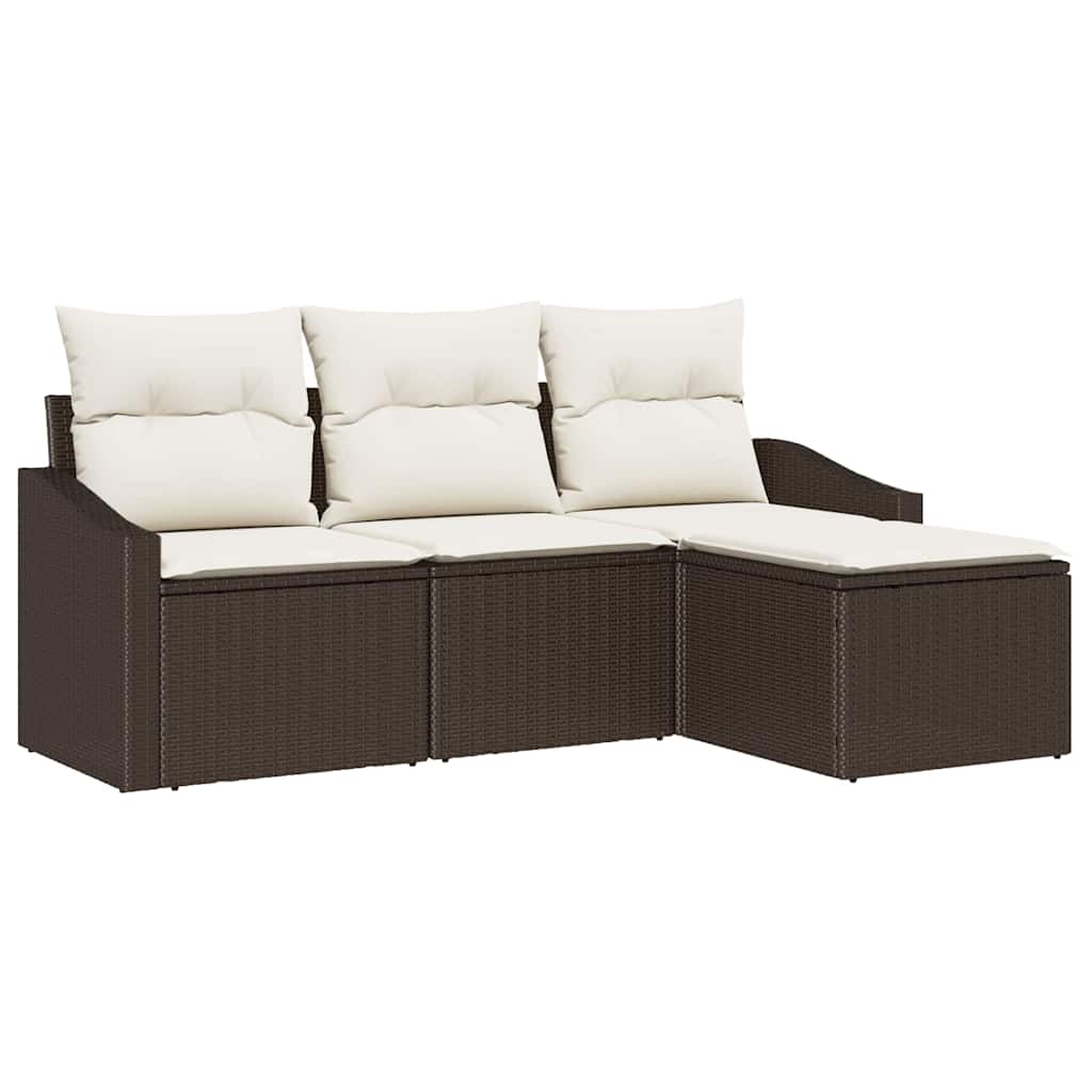Garten-Sofa-Set mit Kissen mit Speicher 4 pcs Braun und Creme