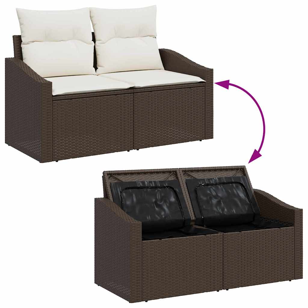Garten-Sofa-Set mit Kissen mit Speicher 4 pcs Braun und Creme