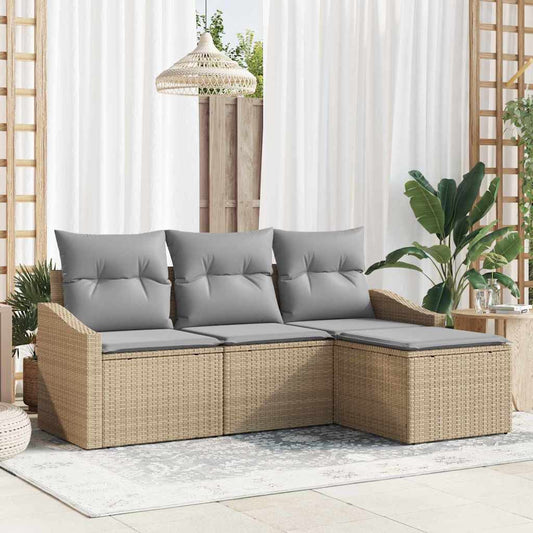Garten-Sofa-Set mit Kissen mit Speicher 4 pcs Beige, Hellgrau