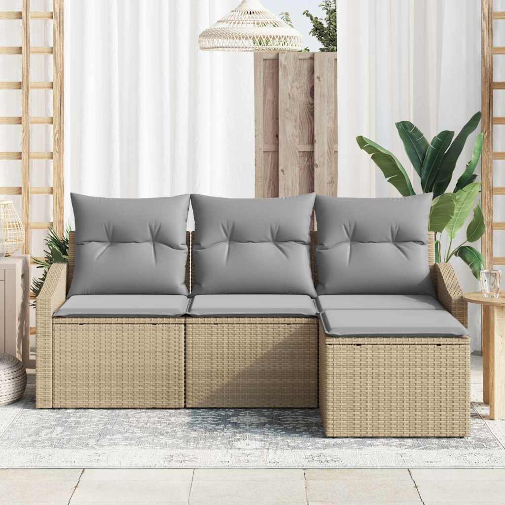 Garten-Sofa-Set mit Kissen mit Speicher 4 pcs Beige, Hellgrau