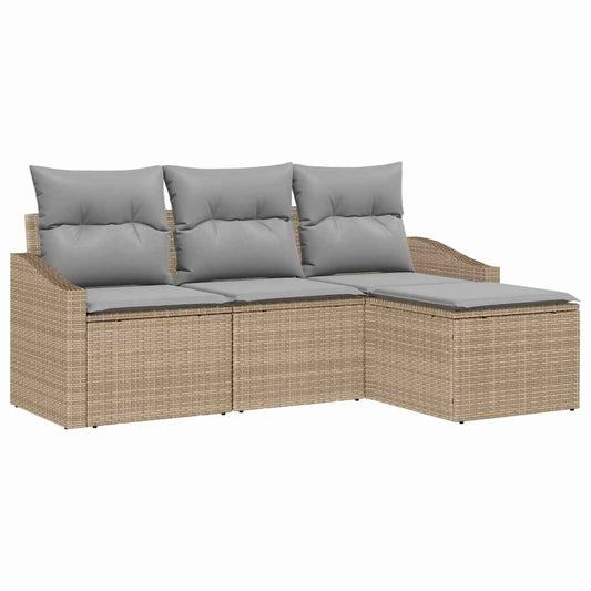 Garten-Sofa-Set mit Kissen mit Speicher 4 pcs Beige, Hellgrau