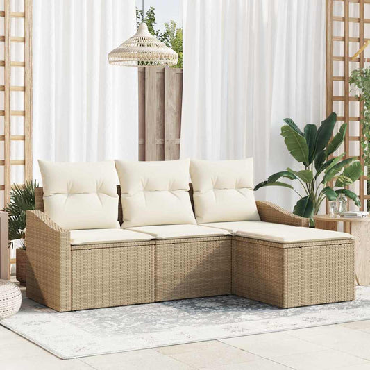 Garten-Sofa-Set mit Kissen mit Speicher 4 pcs Beige, Creme