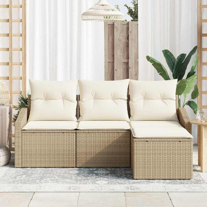 Garten-Sofa-Set mit Kissen mit Speicher 4 pcs Beige, Creme