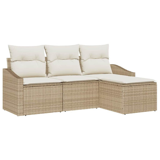 Garten-Sofa-Set mit Kissen mit Speicher 4 pcs Beige, Creme