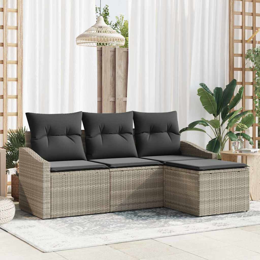 Garten-Sofa-Set mit Kissen mit Speicher 4 pcs Hellgrau