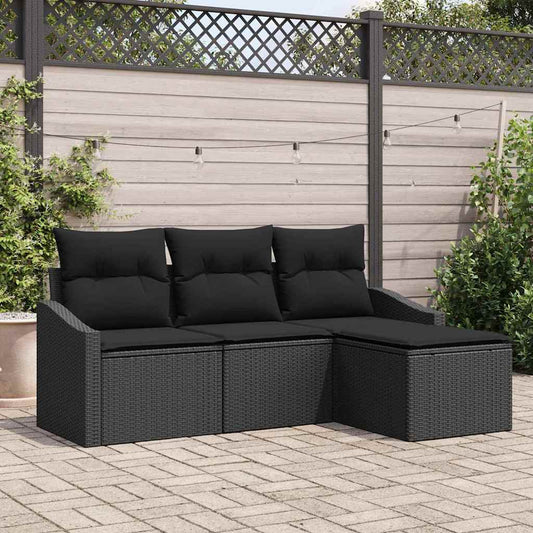 Garten-Sofa-Set mit Kissen mit Speicher 4 pcs Schwarz