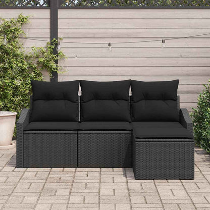 Garten-Sofa-Set mit Kissen mit Speicher 4 pcs Schwarz
